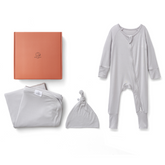 Bamboo Swaddle & Sleep Suit Newborn Gift Set- Grey